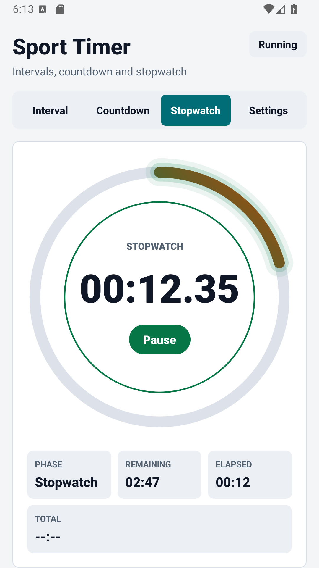 Sport Timer -sekuntikellonäyttö kierroksilla